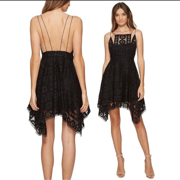 Free People Dresses & Skirts - FREE PEOPLE Black Just Like Honey Drape Hem Lace Mini Dress sz 4 Women's